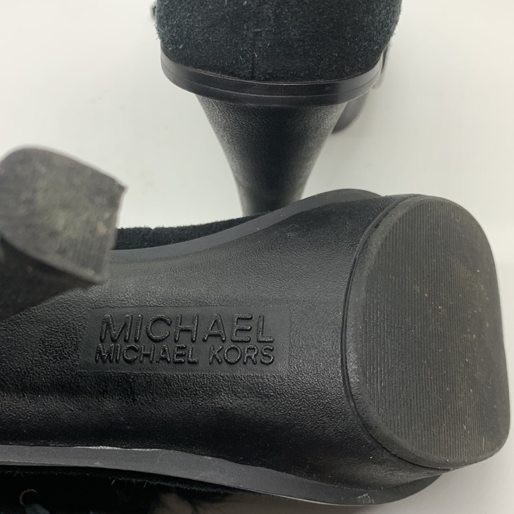 Michael Kors Suede Carlie Fur Lace Up Heeled Booties Black Size 7M - Picture 6 of 6